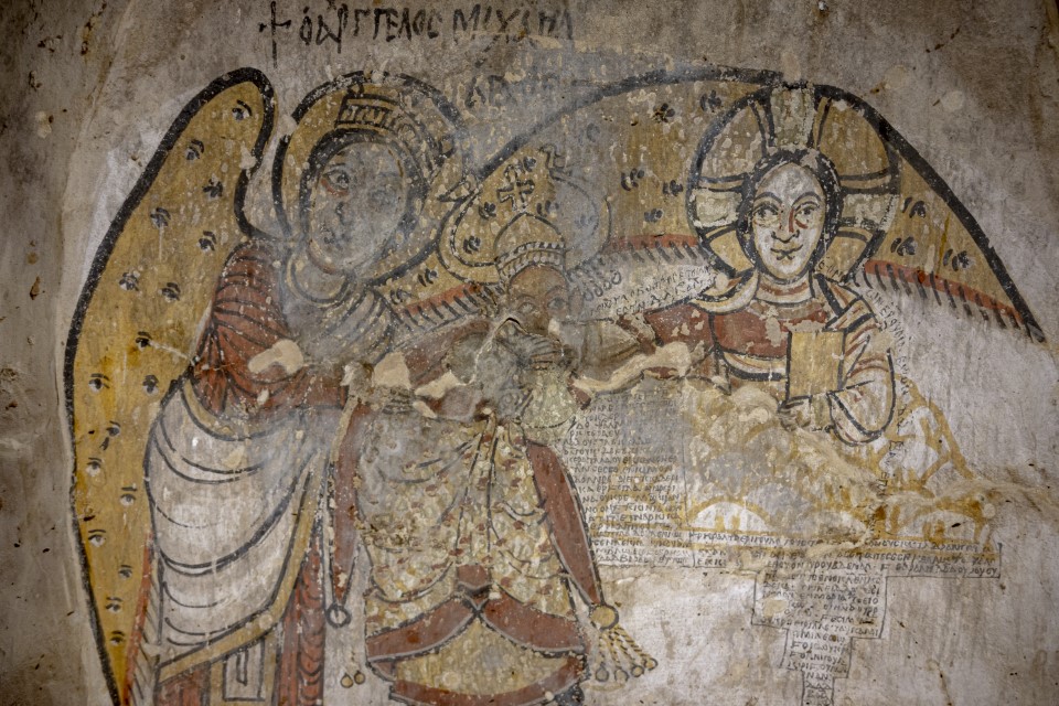 Hidden rooms covered with wall paintings depicting unique Christian art found in Old Dongola, Sudan